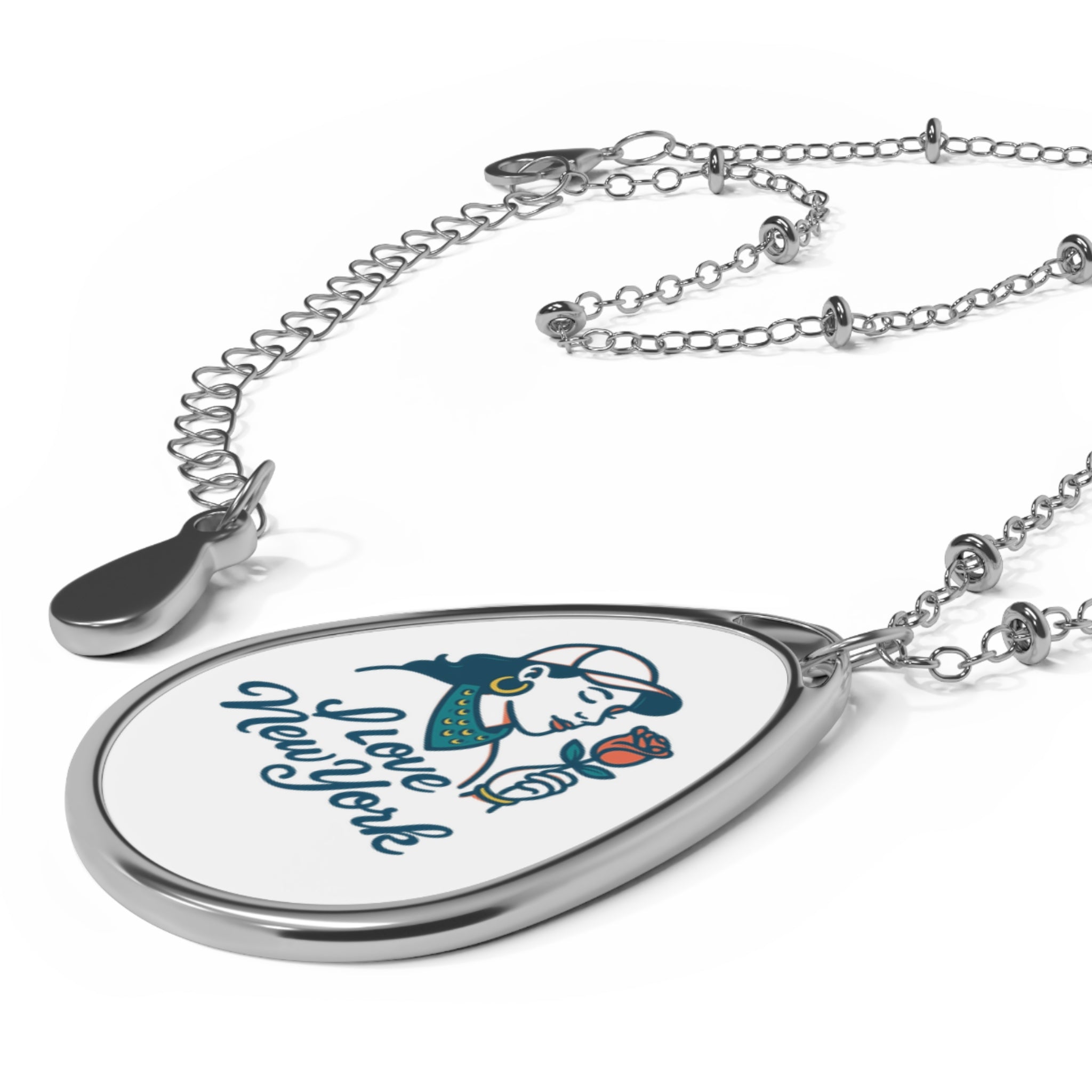 Love New York Oval Necklace - Elegant Unisex Jewelry for City Lovers, Travel Keepsake, Gift for Her & Him, NYC Souvenir, Adjustable Chain