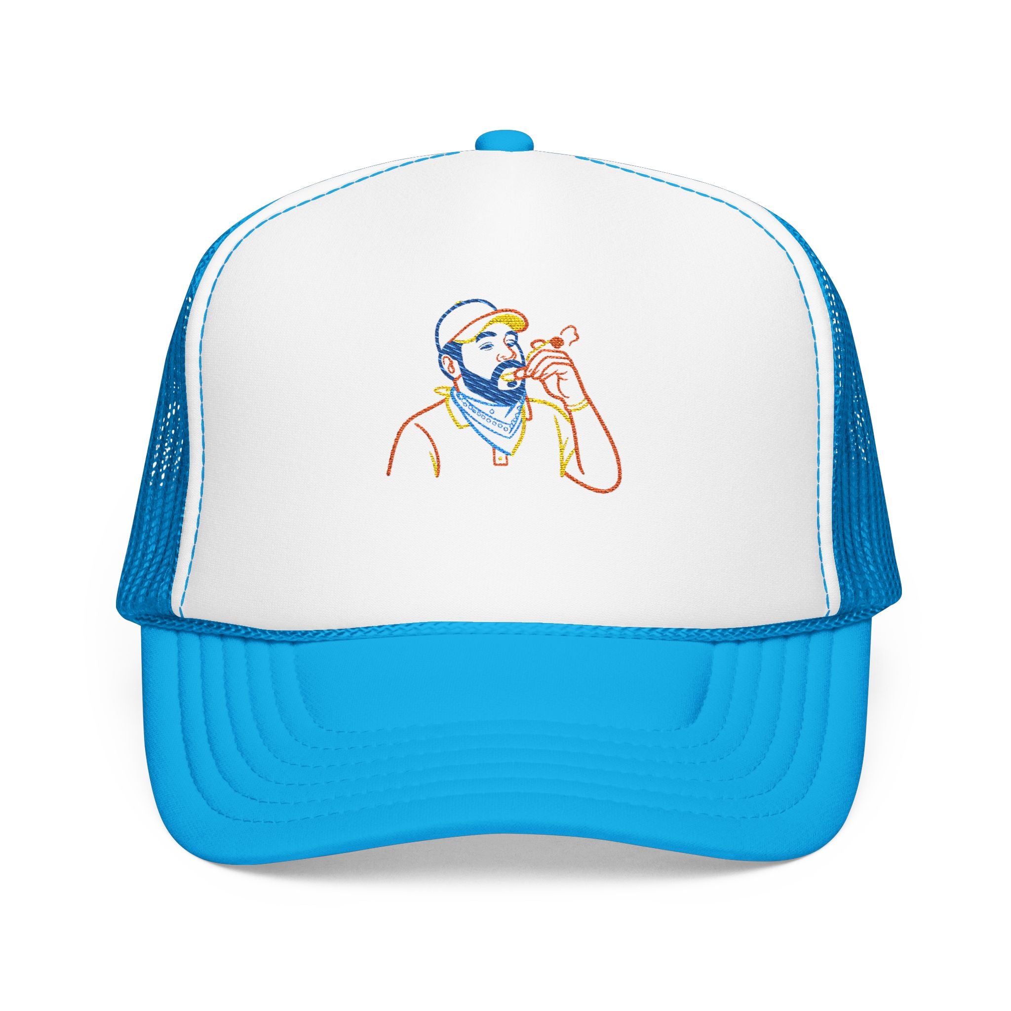 Embroidered Foam Trucker Hat with Whimsical Beard Design, Unique Gift for Him, Casual Style, Summer Accessory, Adjustable Cap