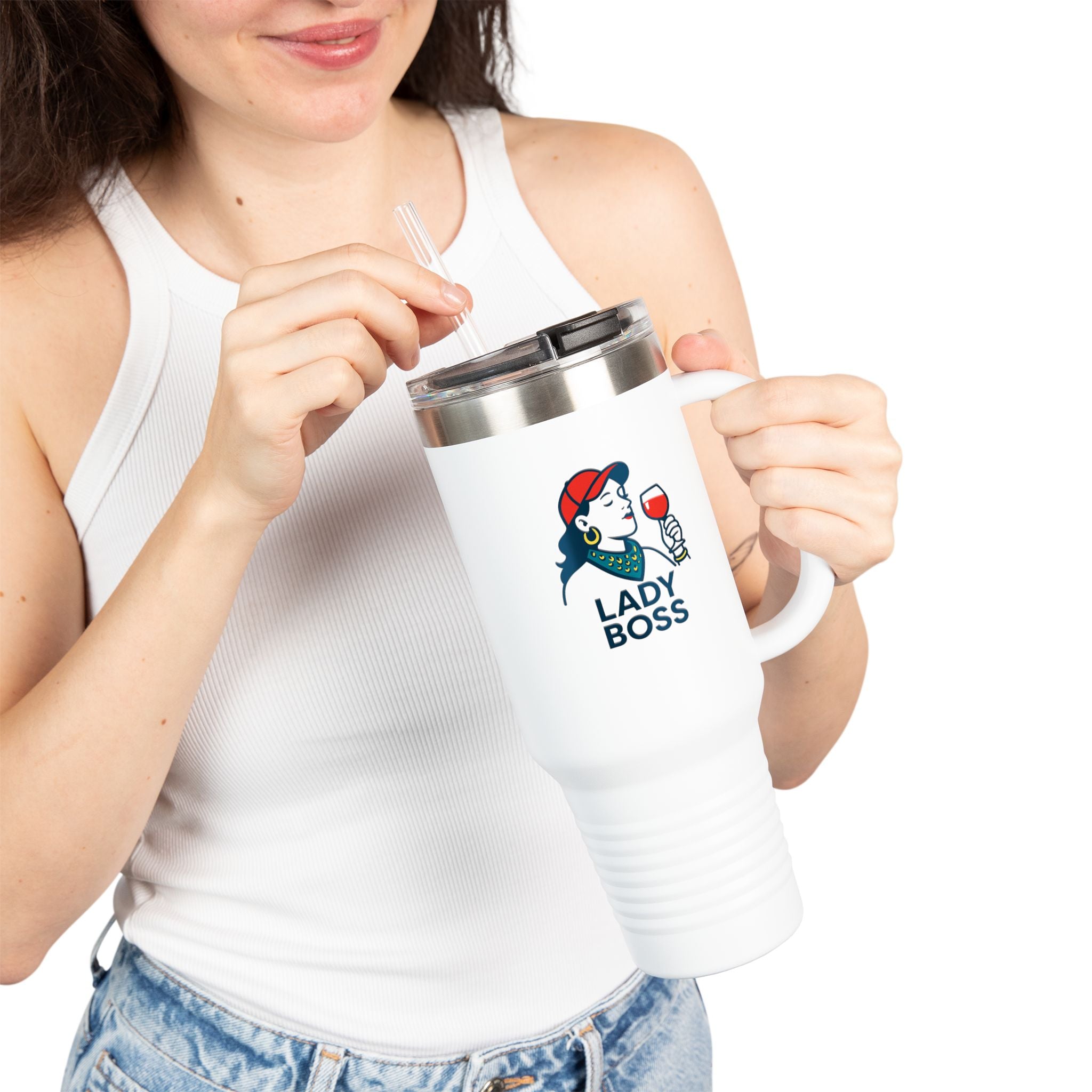 Empowering Lady Boss Insulated Travel Mug, Stylish Coffee Tumbler for Professionals, Gift for Her, 40oz Mug for Drinks