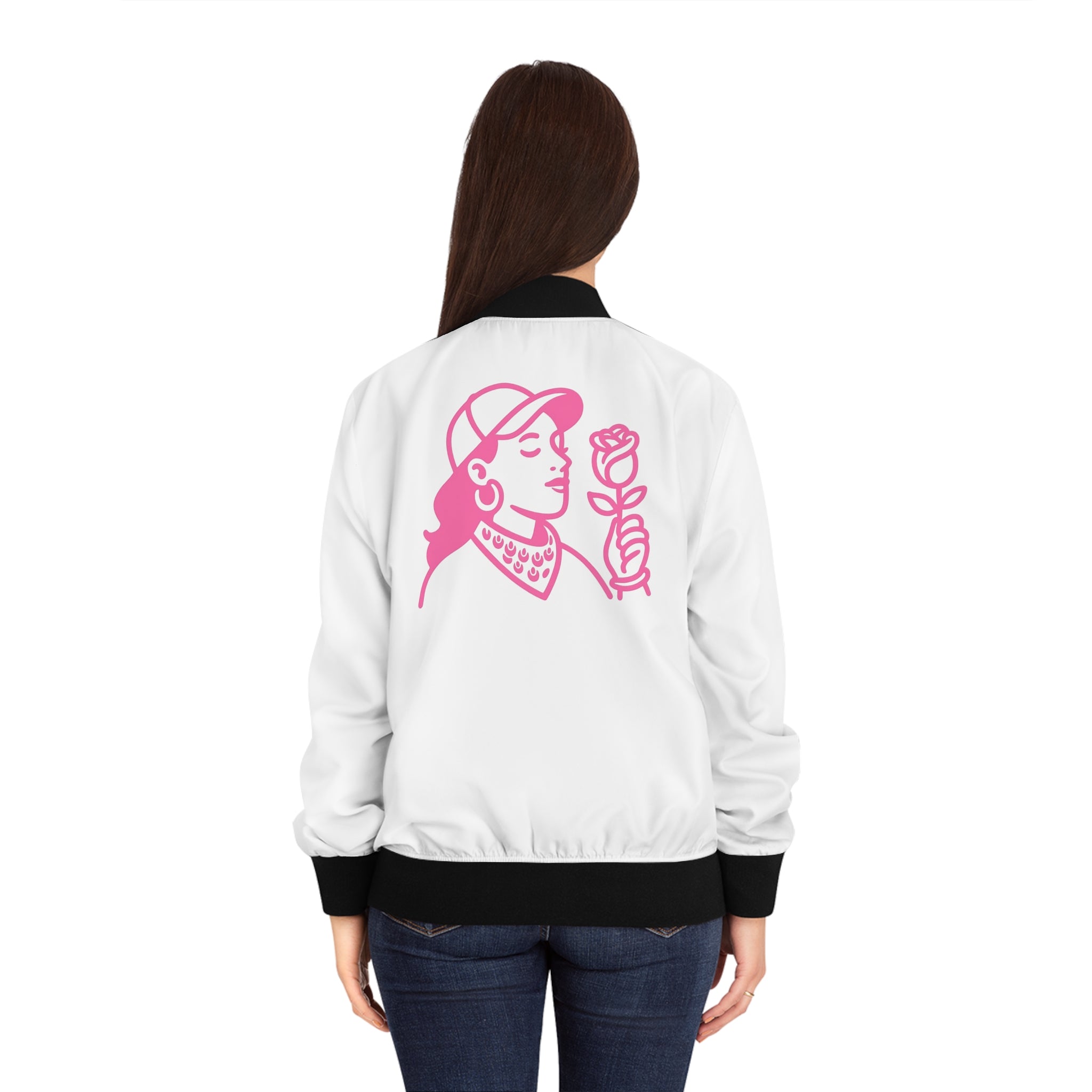 Women's Bomber Jacket with Live & Love Design – Stylish Outerwear for Casual Looks, Perfect for Gifts, Spring Fashion, and Celebrations