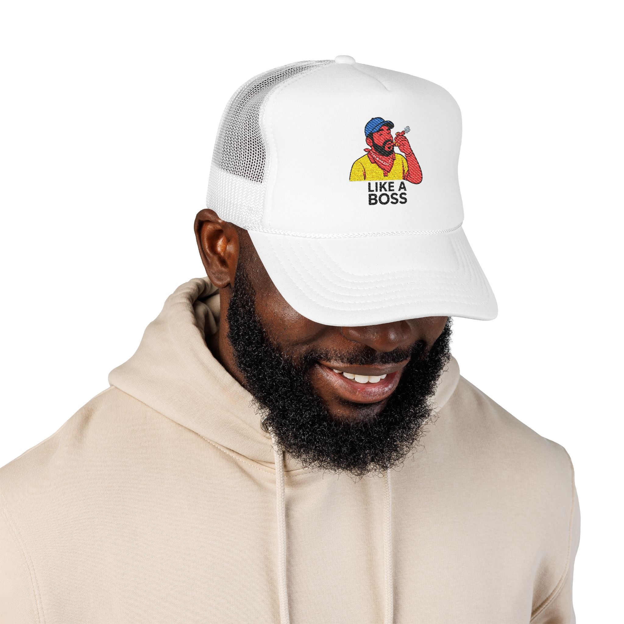 Embroidered Foam Trucker Hat - Like a Boss, Adjustable Cap, Gift for Him, Outdoor Gear, Fun Dad Hat, Cool Casual Fashion