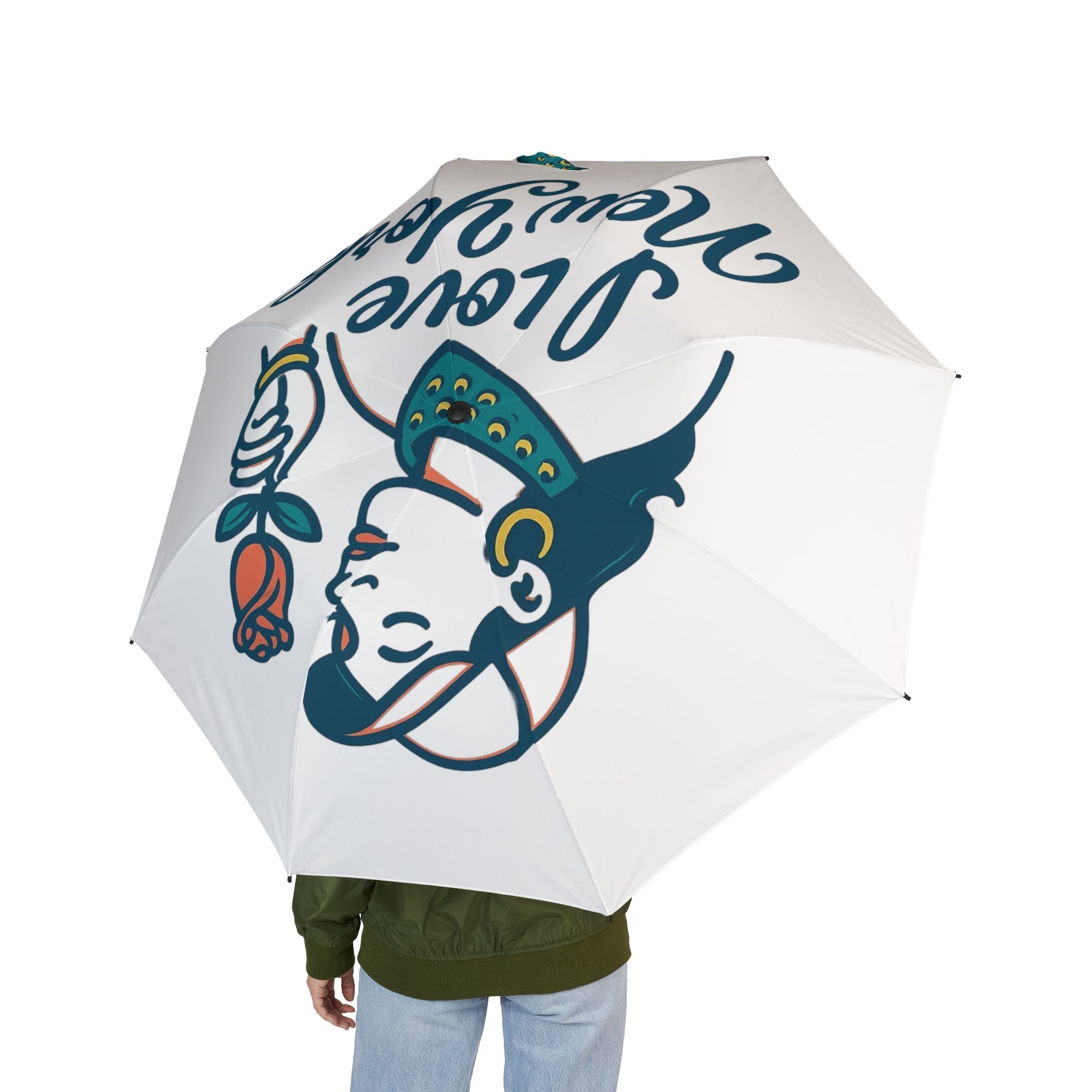 Charming Foldable Umbrella with Rose Design, Perfect for Rainy Days, Gift for Her, Coffee Lovers, Spring Showers, Fun and Functional