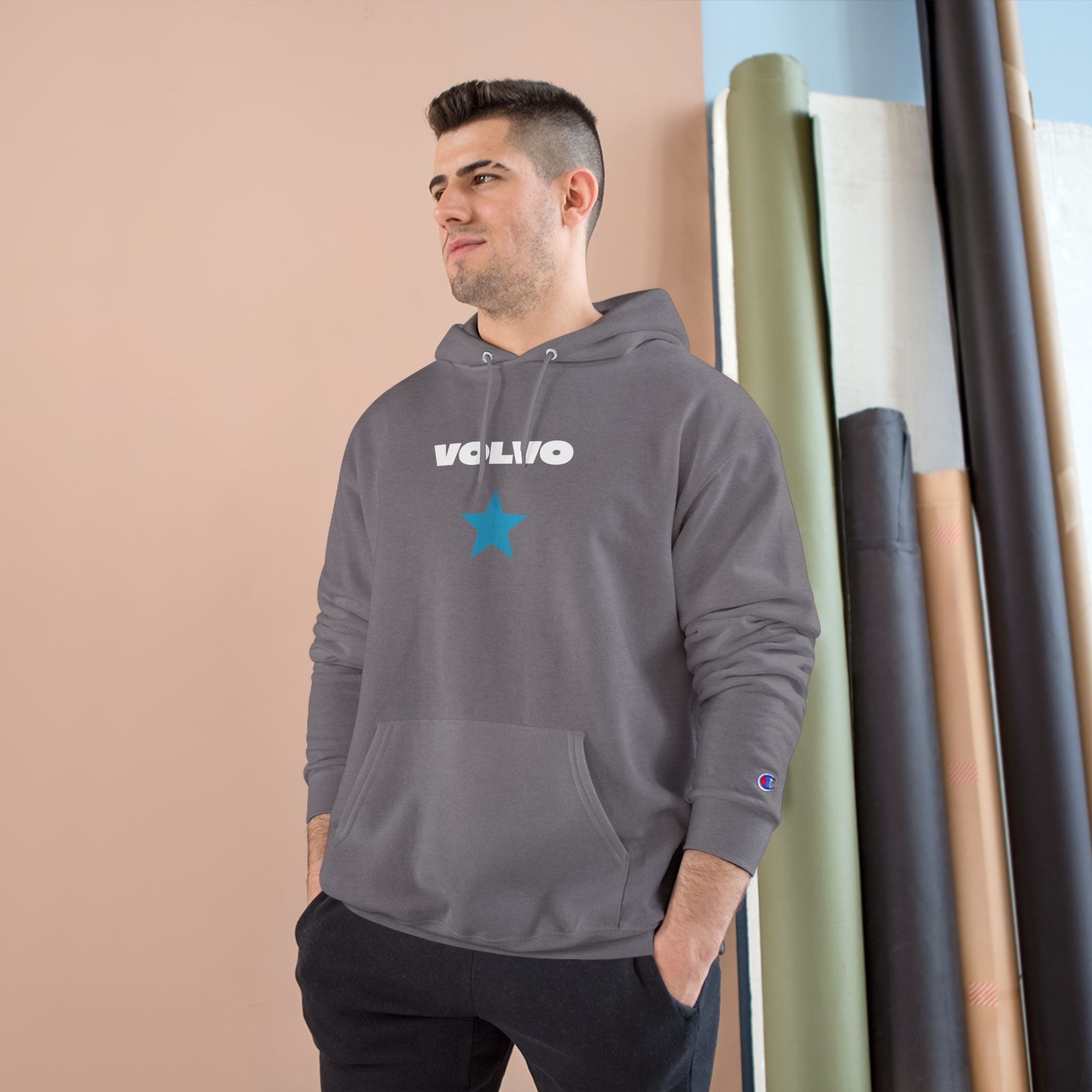 Volvo Champion Hoodie, Boss Vibe Sweatshirt, Personalized Gift, Casual Streetwear, Unique Statement Wear, Cozy Activity Gear