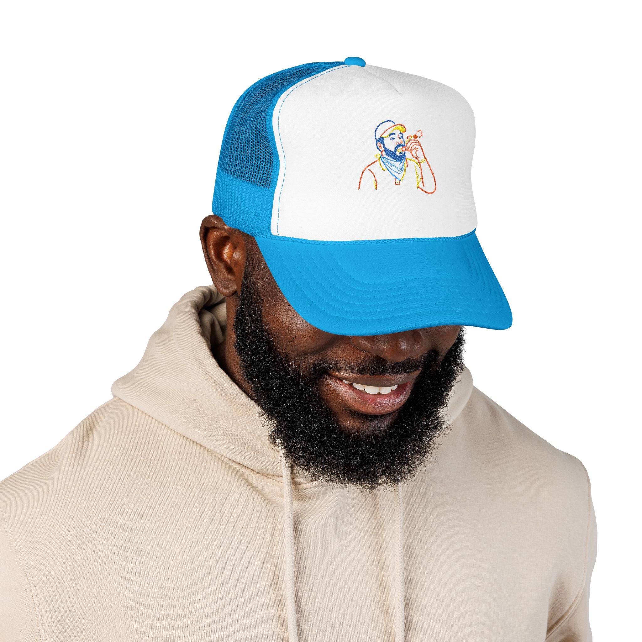 Embroidered Foam Trucker Hat with Whimsical Beard Design, Unique Gift for Him, Casual Style, Summer Accessory, Adjustable Cap