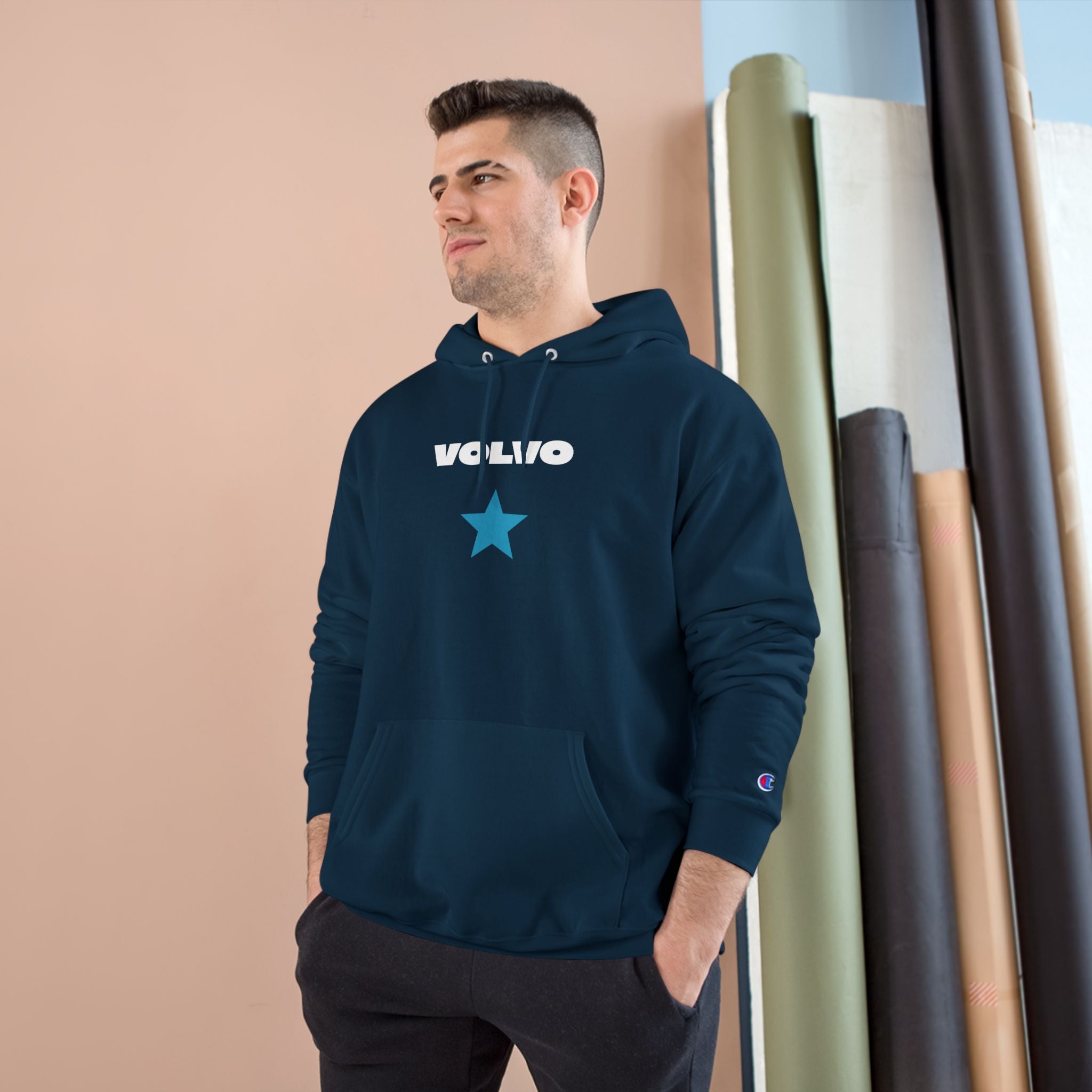 Volvo Champion Hoodie, Boss Vibe Sweatshirt, Personalized Gift, Casual Streetwear, Unique Statement Wear, Cozy Activity Gear