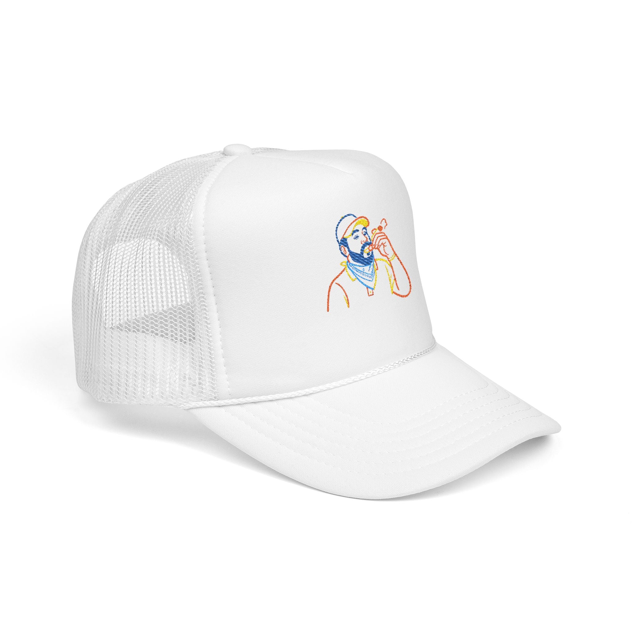 Embroidered Foam Trucker Hat with Whimsical Beard Design, Unique Gift for Him, Casual Style, Summer Accessory, Adjustable Cap