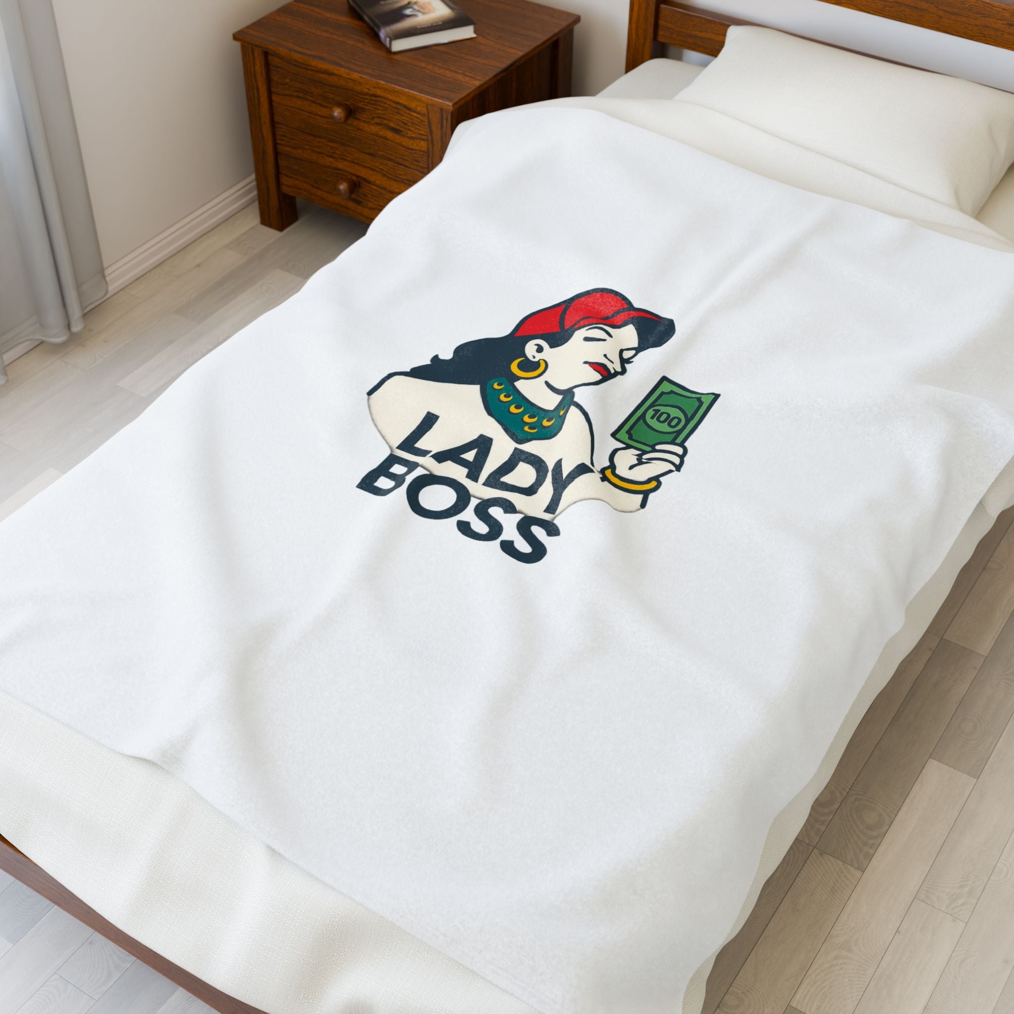 Stylish Lady Boss Velveteen Plush Blanket | Cozy Throw, Motivational Home Decor, Unique Gift for Her, Empowerment Blanket, Home Office