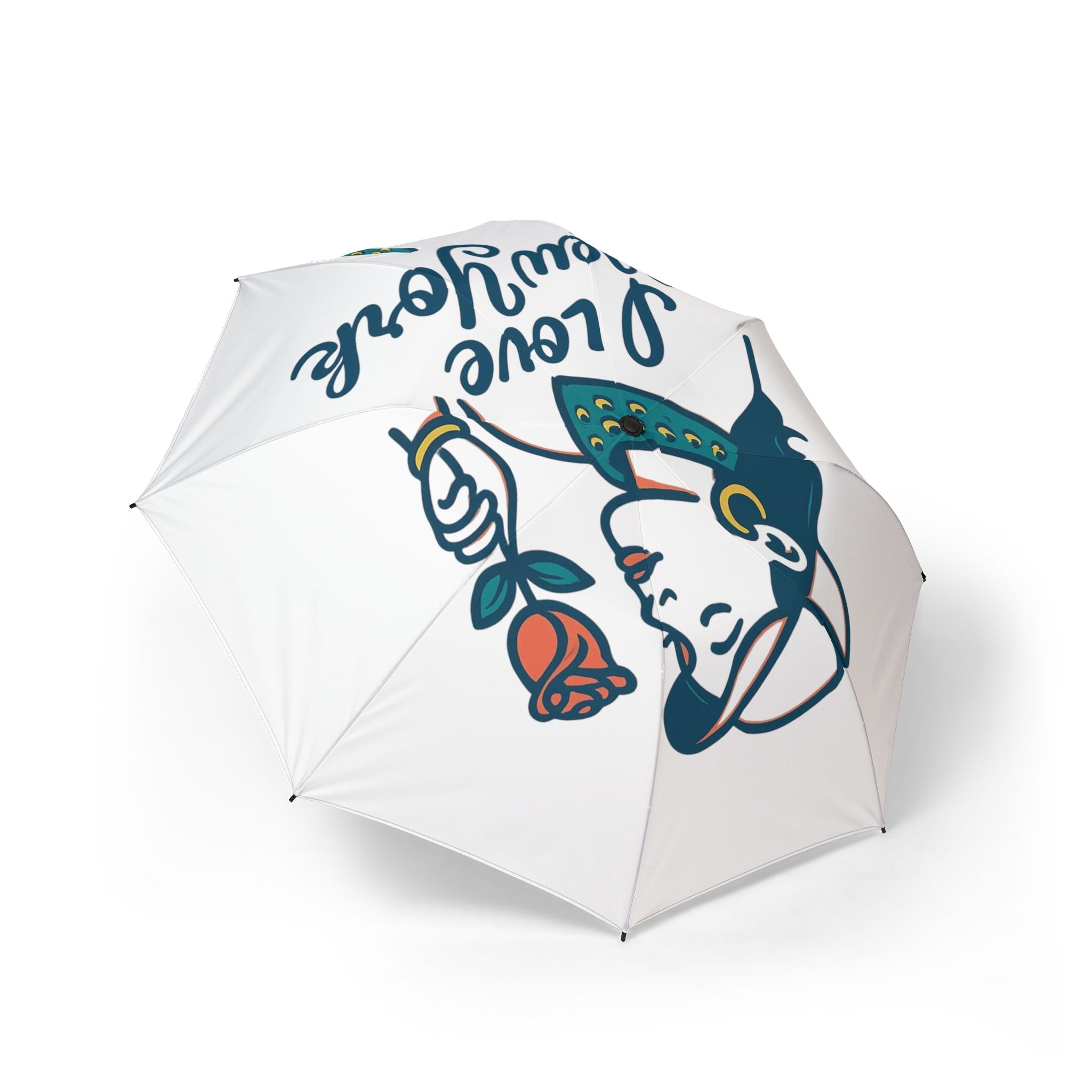 Charming Foldable Umbrella with Rose Design, Perfect for Rainy Days, Gift for Her, Coffee Lovers, Spring Showers, Fun and Functional