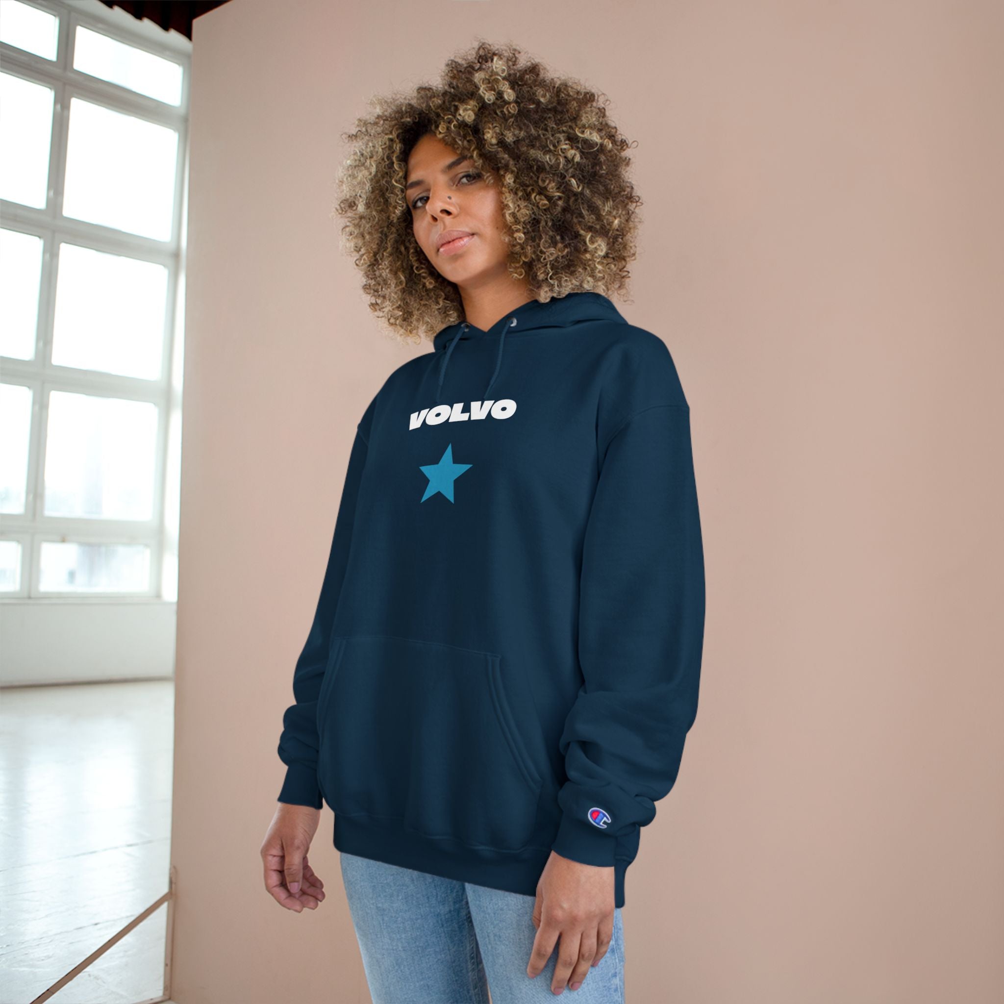 Volvo Champion Hoodie, Boss Vibe Sweatshirt, Personalized Gift, Casual Streetwear, Unique Statement Wear, Cozy Activity Gear