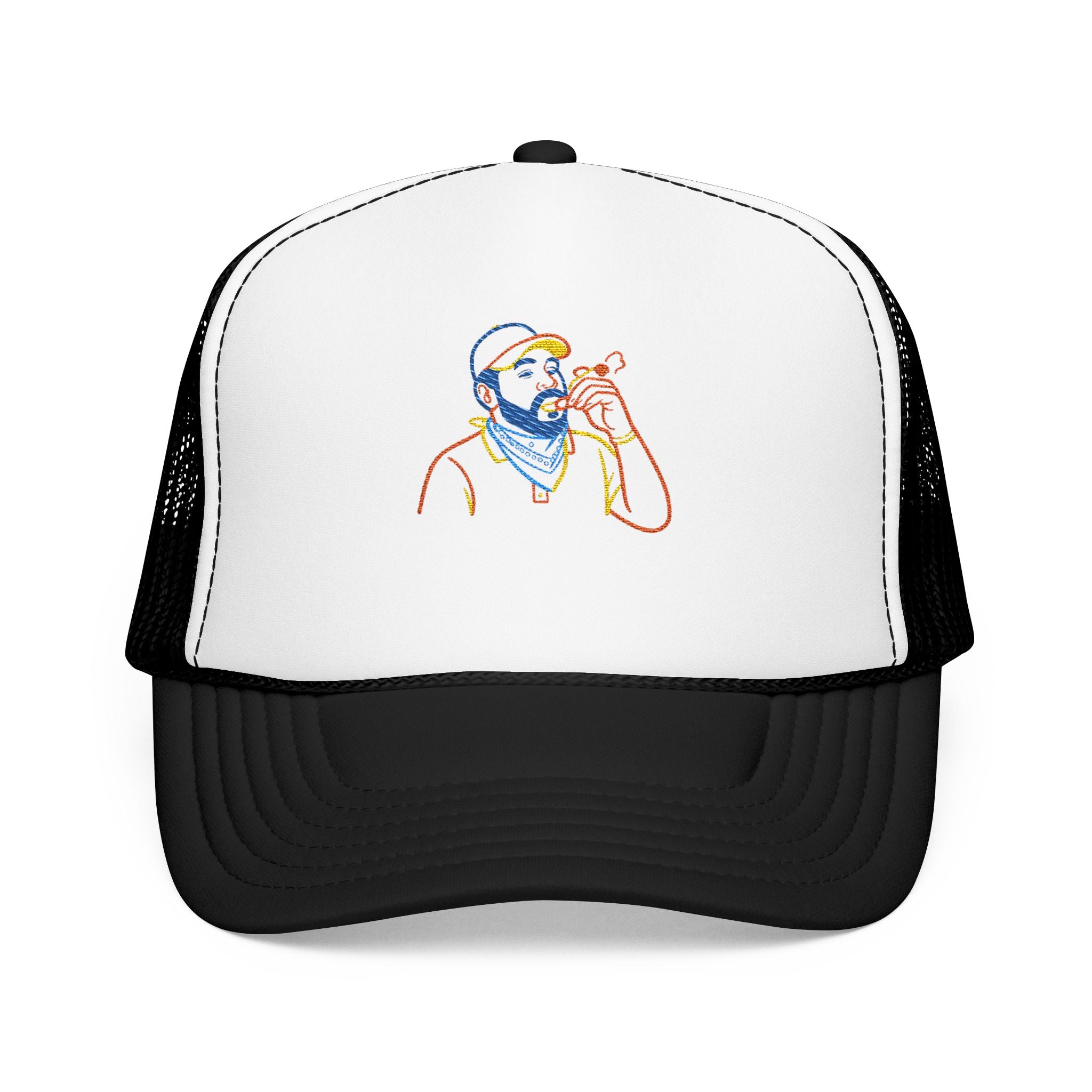 Embroidered Foam Trucker Hat with Whimsical Beard Design, Unique Gift for Him, Casual Style, Summer Accessory, Adjustable Cap
