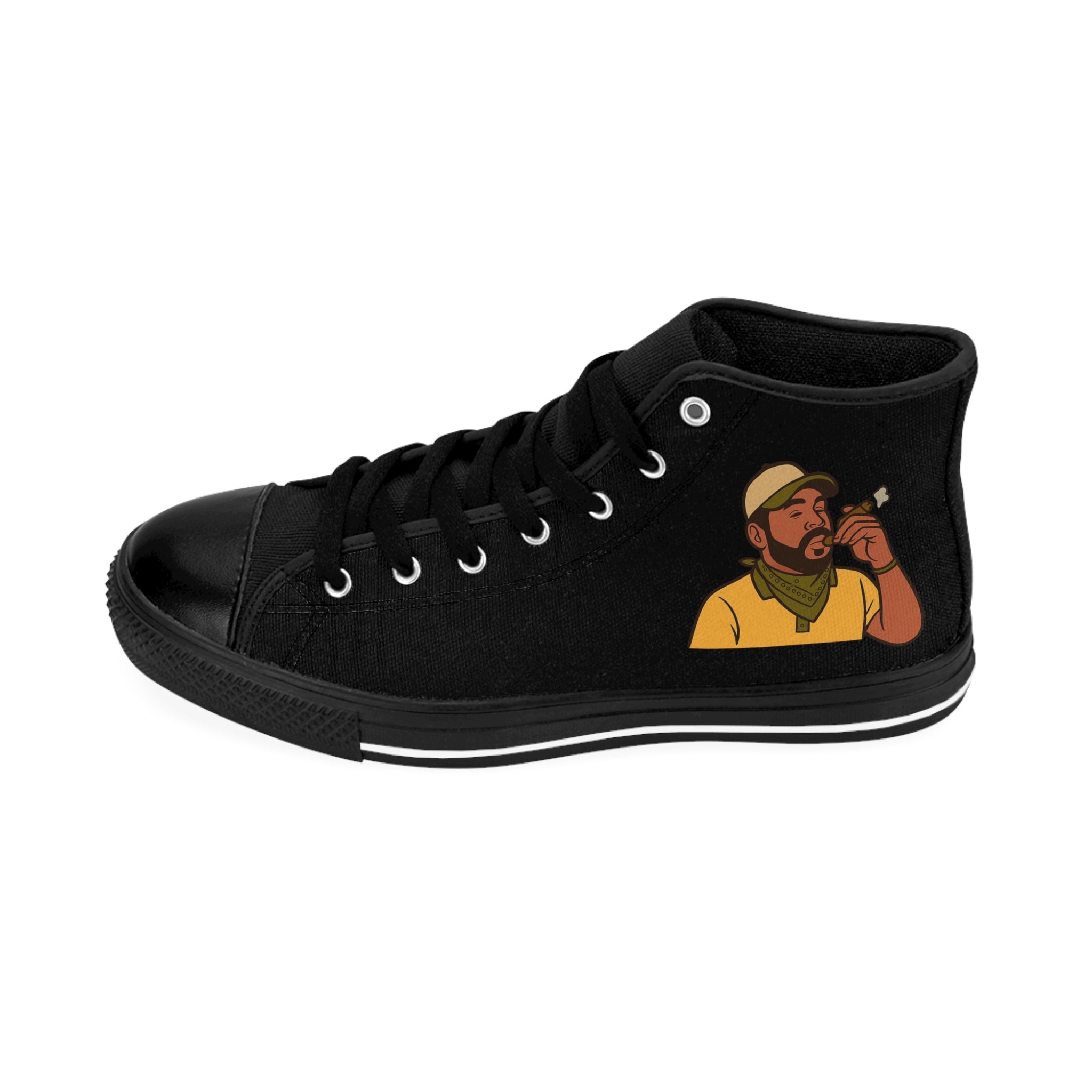 Trendy Hand-Illustrated High-Top Sneakers, Unique Art Shoes, Casual Footwear, Streetwear Style, Gift for Men