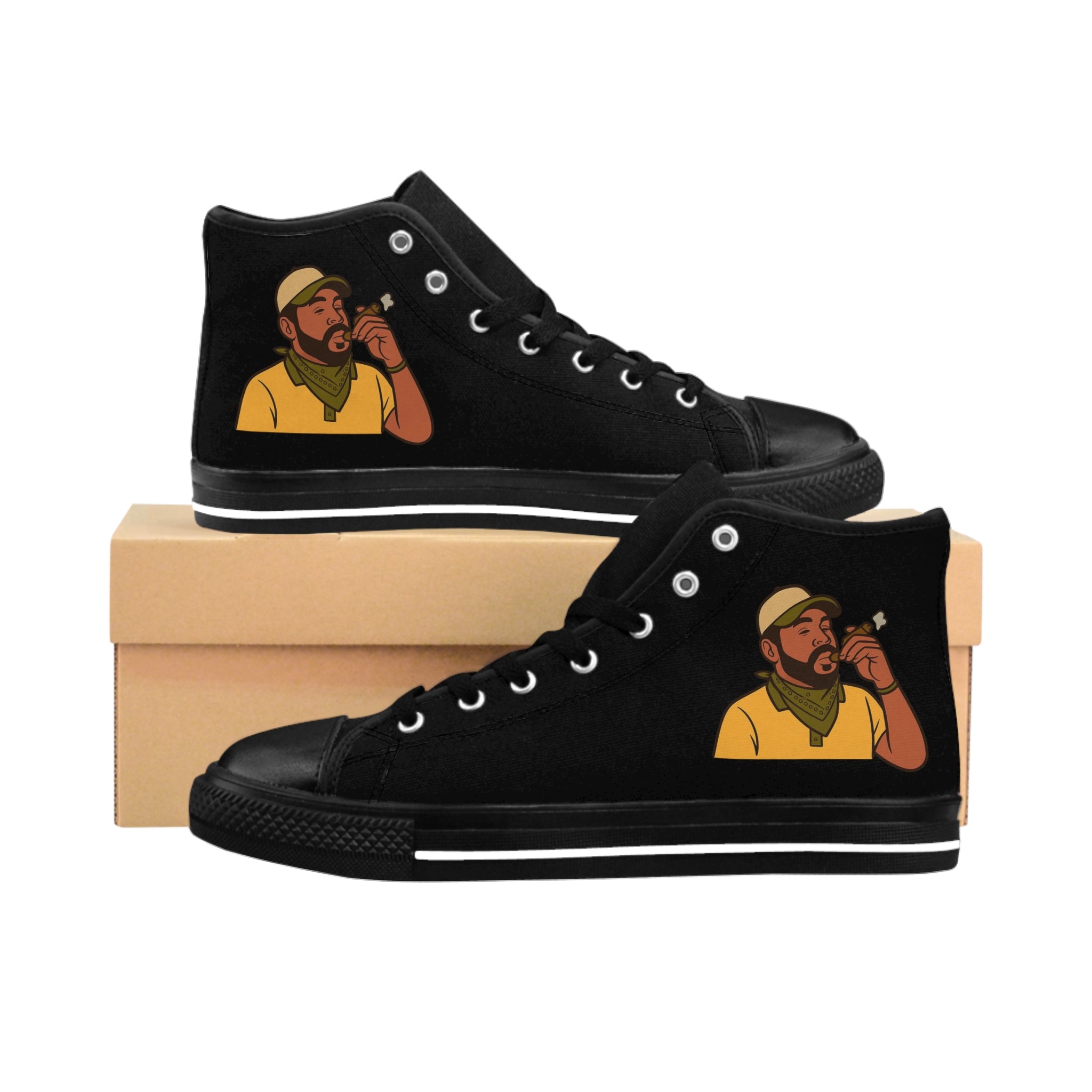 Trendy Hand-Illustrated High-Top Sneakers, Unique Art Shoes, Casual Footwear, Streetwear Style, Gift for Men