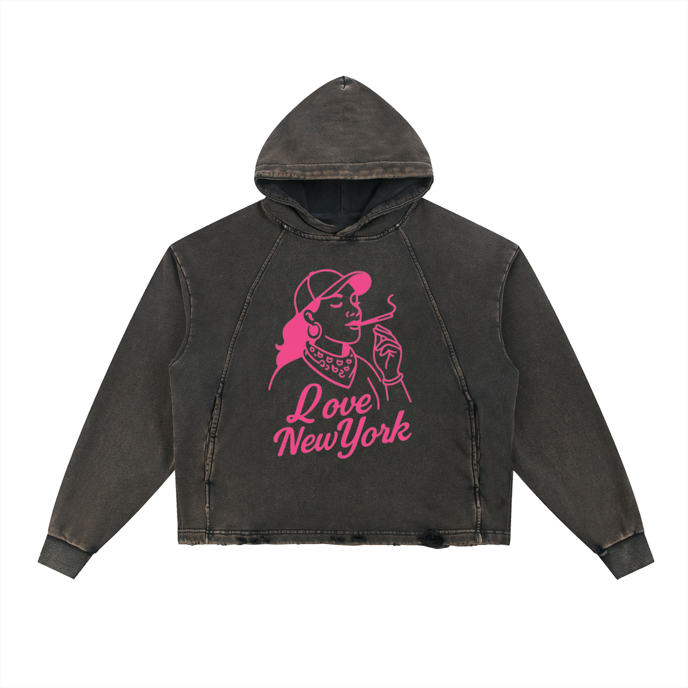 Vintage Washed Frayed-Hem Hoodie