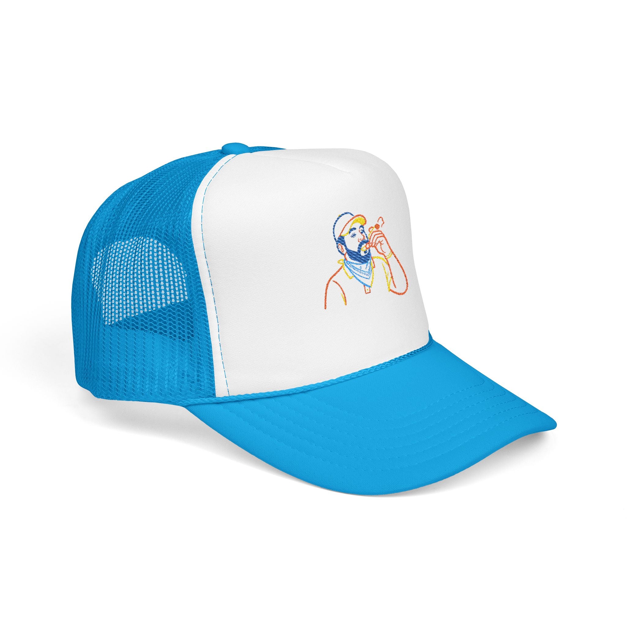 Embroidered Foam Trucker Hat with Whimsical Beard Design, Unique Gift for Him, Casual Style, Summer Accessory, Adjustable Cap