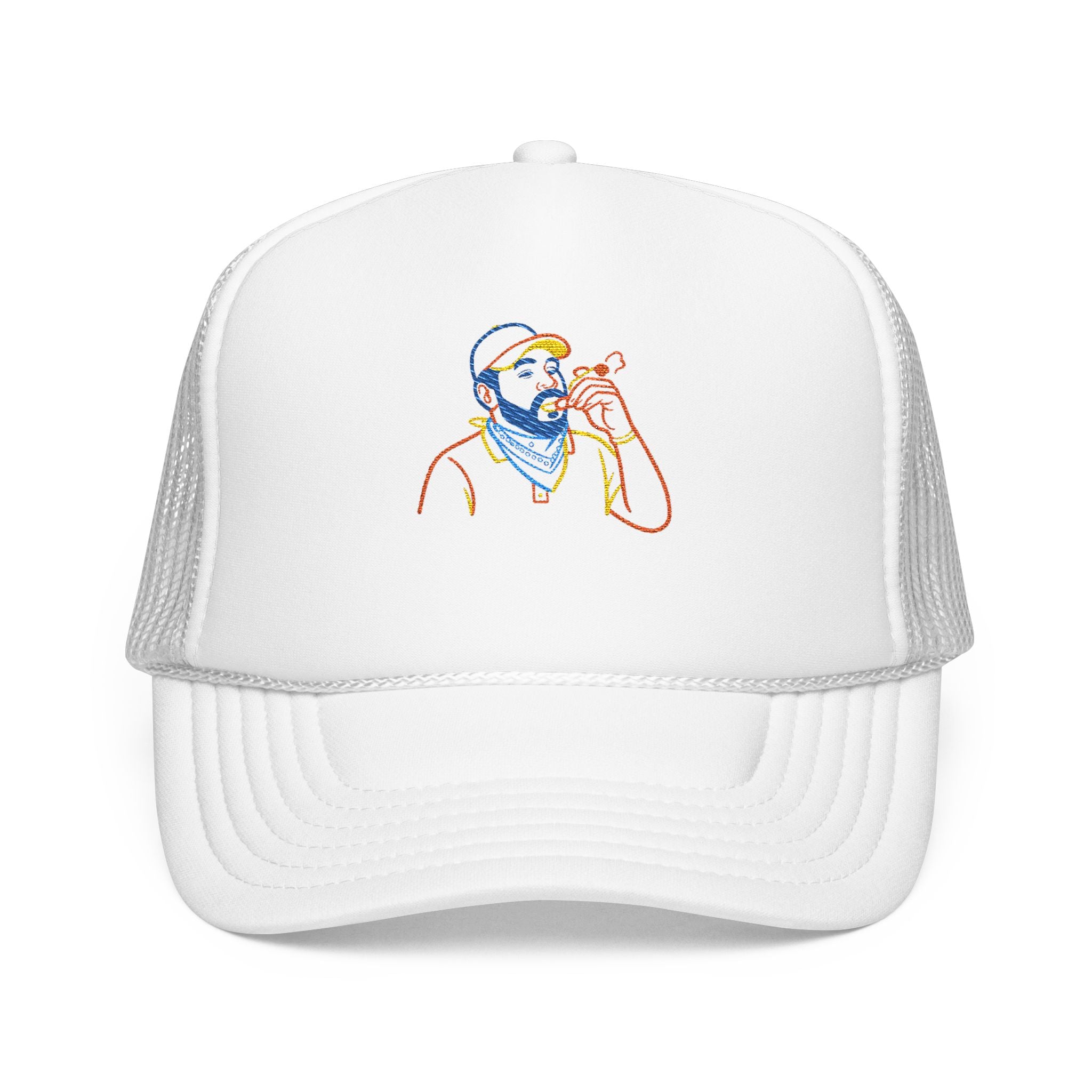 Embroidered Foam Trucker Hat with Whimsical Beard Design, Unique Gift for Him, Casual Style, Summer Accessory, Adjustable Cap