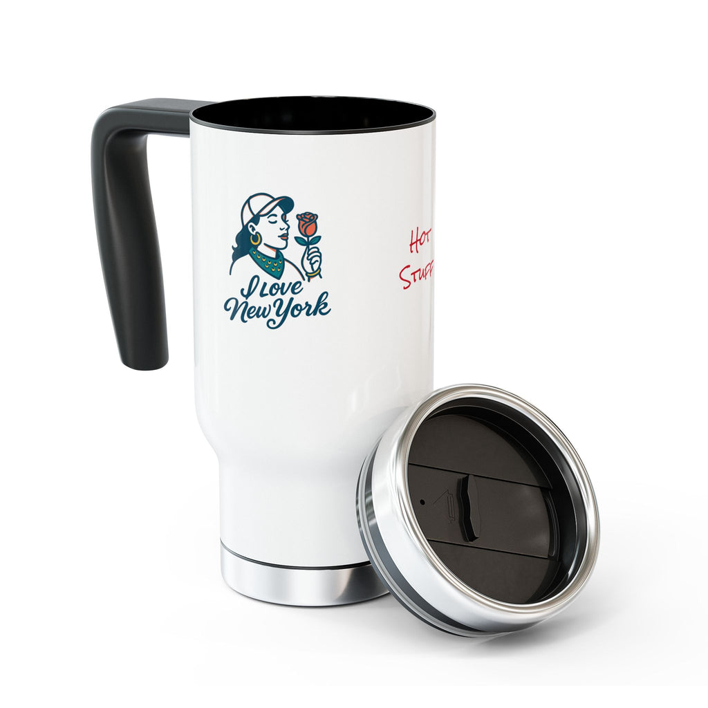 Travel Mug with Handle | Hot Stuff & Love New York Designs, Coffee Mug, Gift for Travelers, Personalized Travel Cup