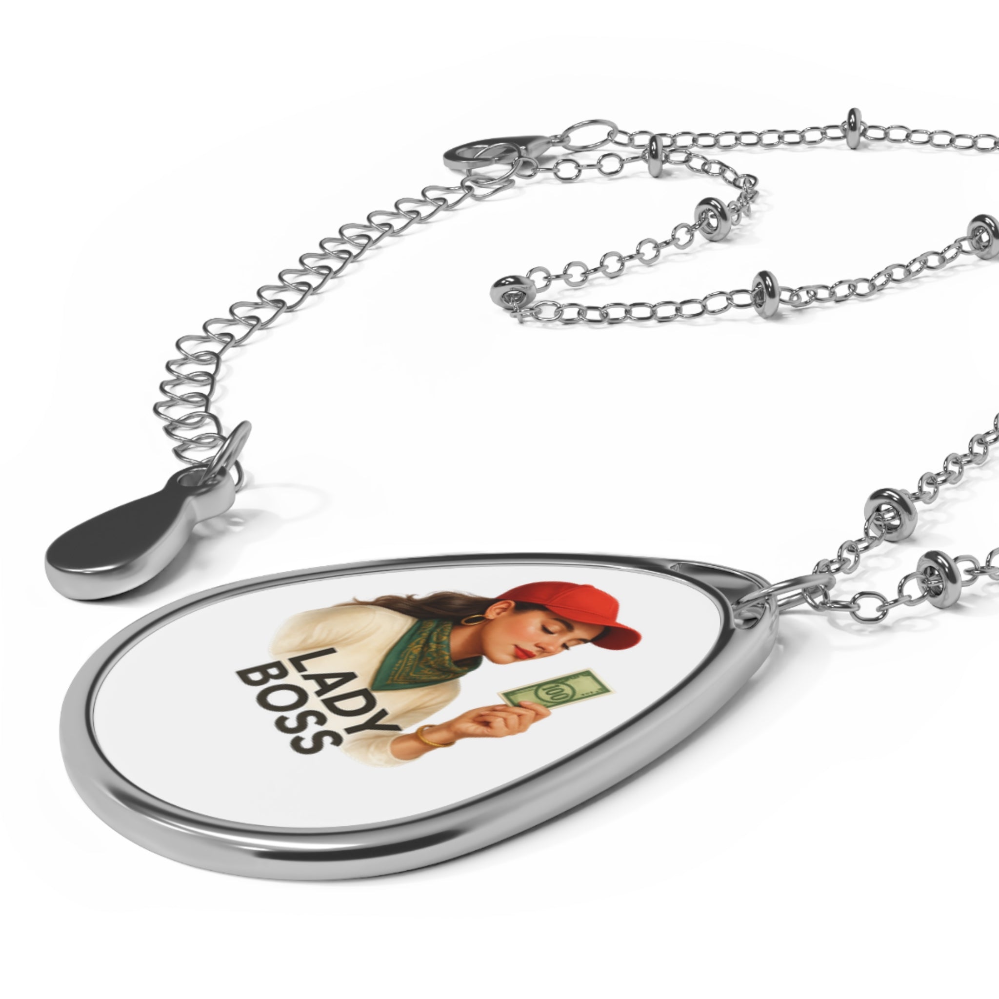 Empowering Lady Boss Oval Necklace | Motivational Jewelry, Gift for Women, Inspirational Pendant, Career Success, Everyday Wear