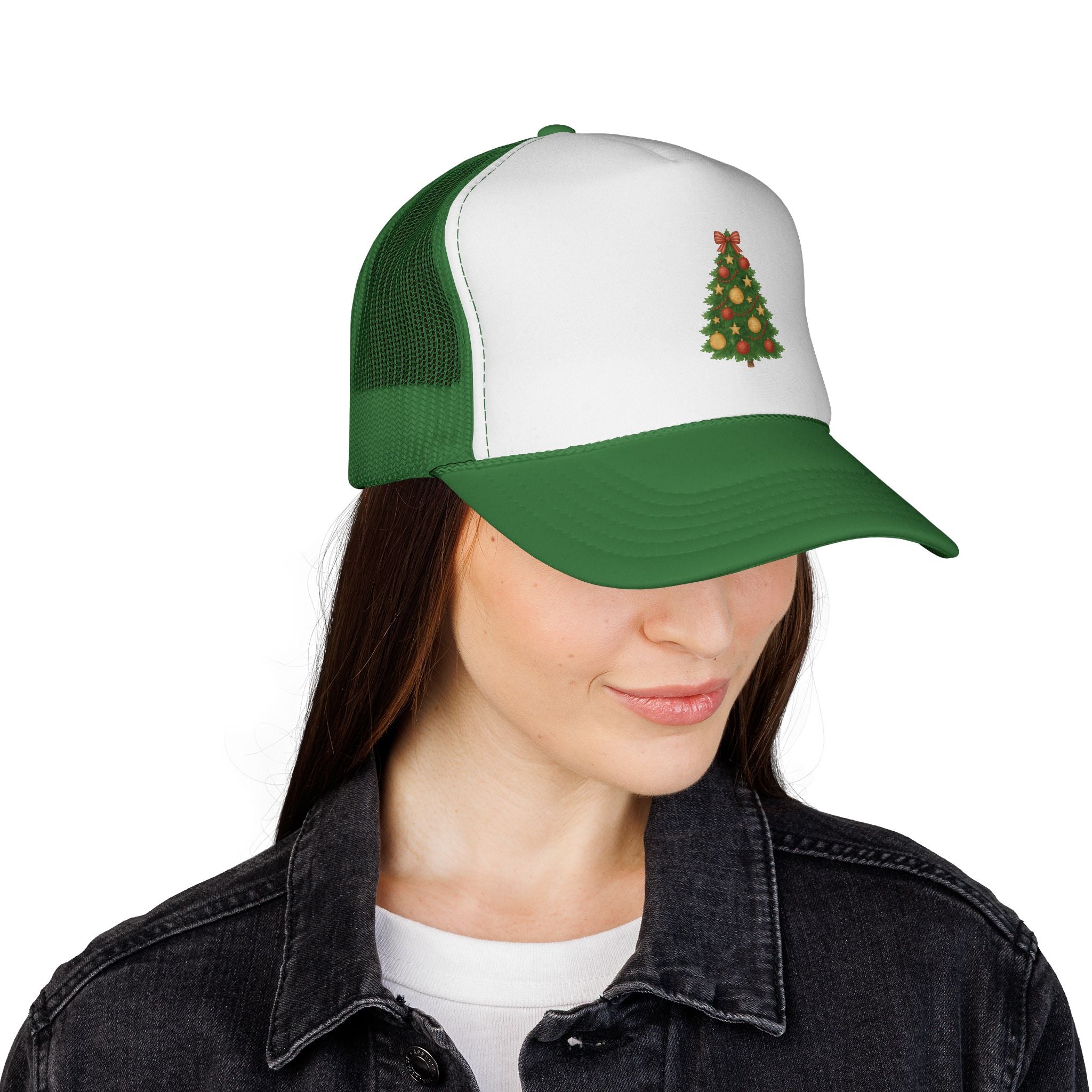 Christmas Tree Trucker Hat — Festive Green Mesh Baseball Cap