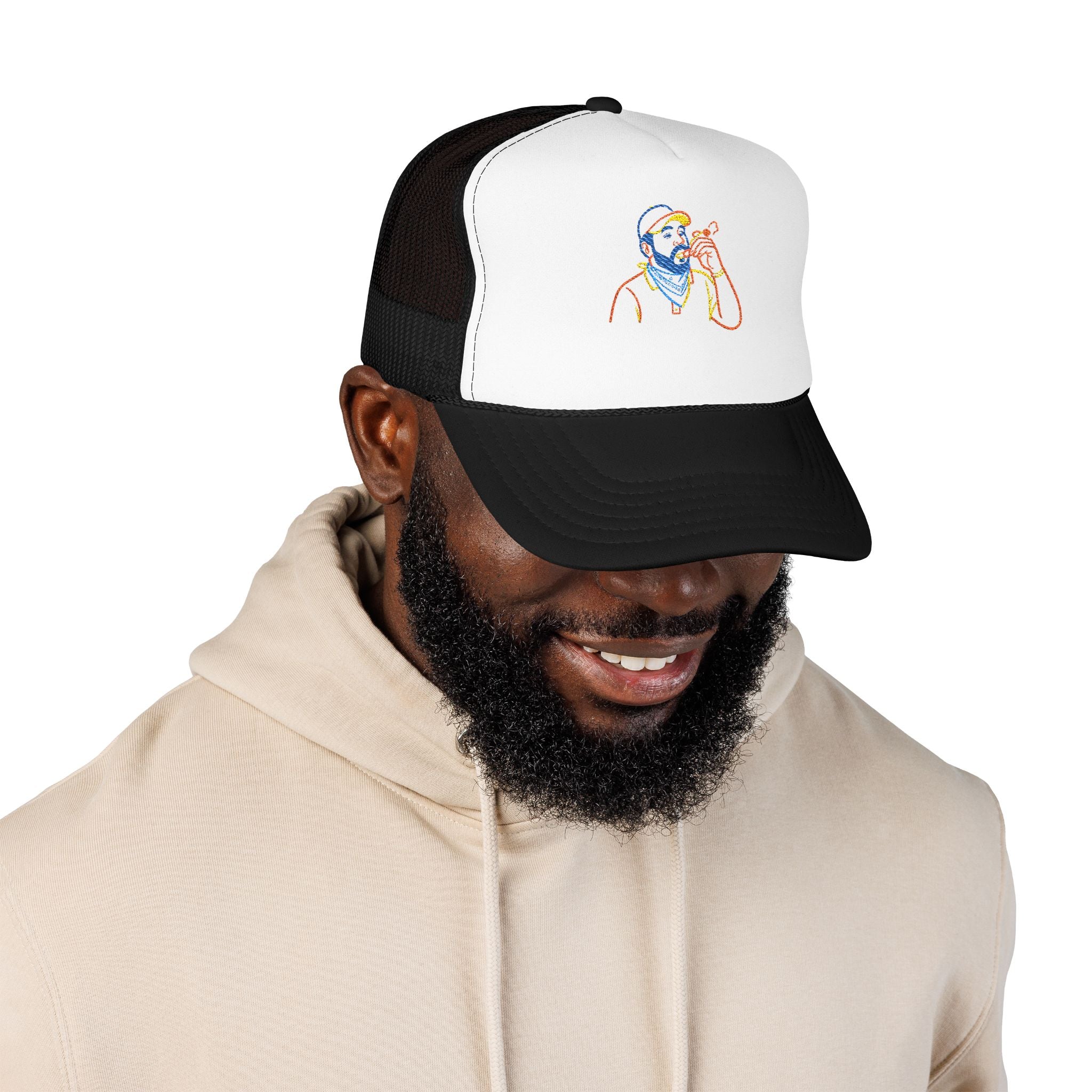 Embroidered Foam Trucker Hat with Whimsical Beard Design, Unique Gift for Him, Casual Style, Summer Accessory, Adjustable Cap