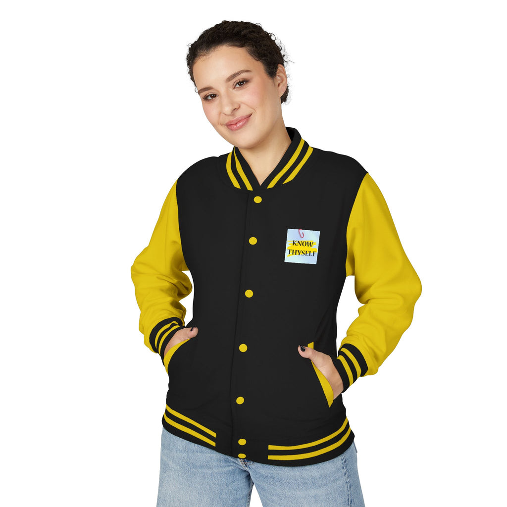 Ankh Letterman Jacket — Retro Black & White Varsity Jacket with Golden Ankh Patch