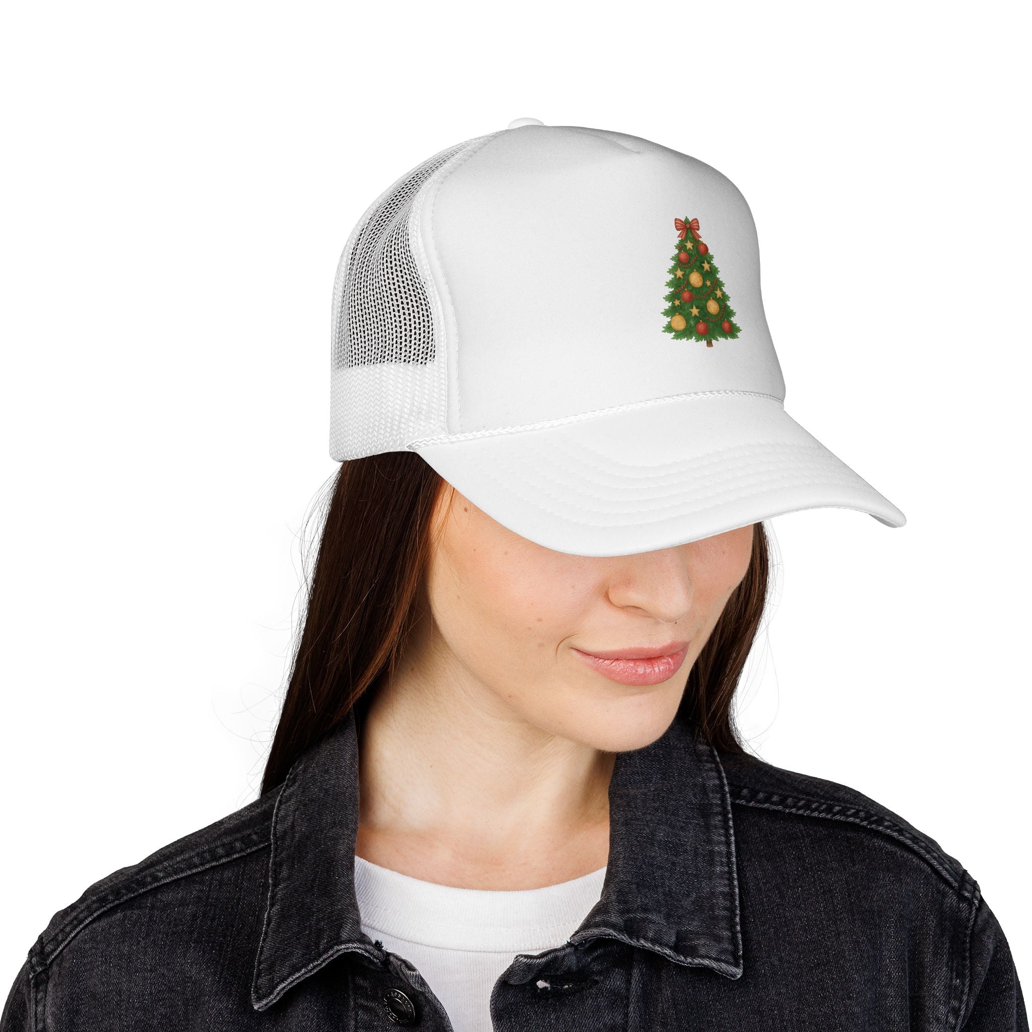 Christmas Tree Trucker Hat — Festive Green Mesh Baseball Cap