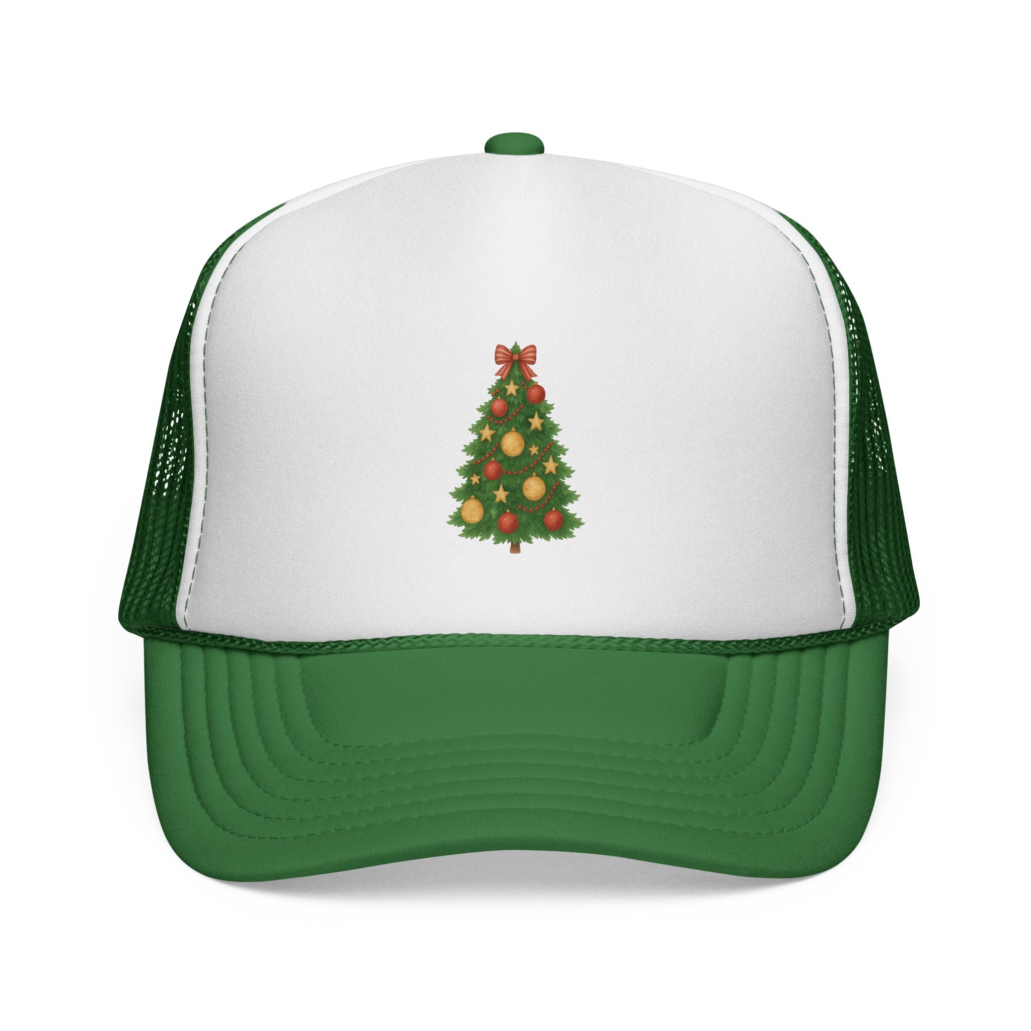 Christmas Tree Trucker Hat — Festive Green Mesh Baseball Cap