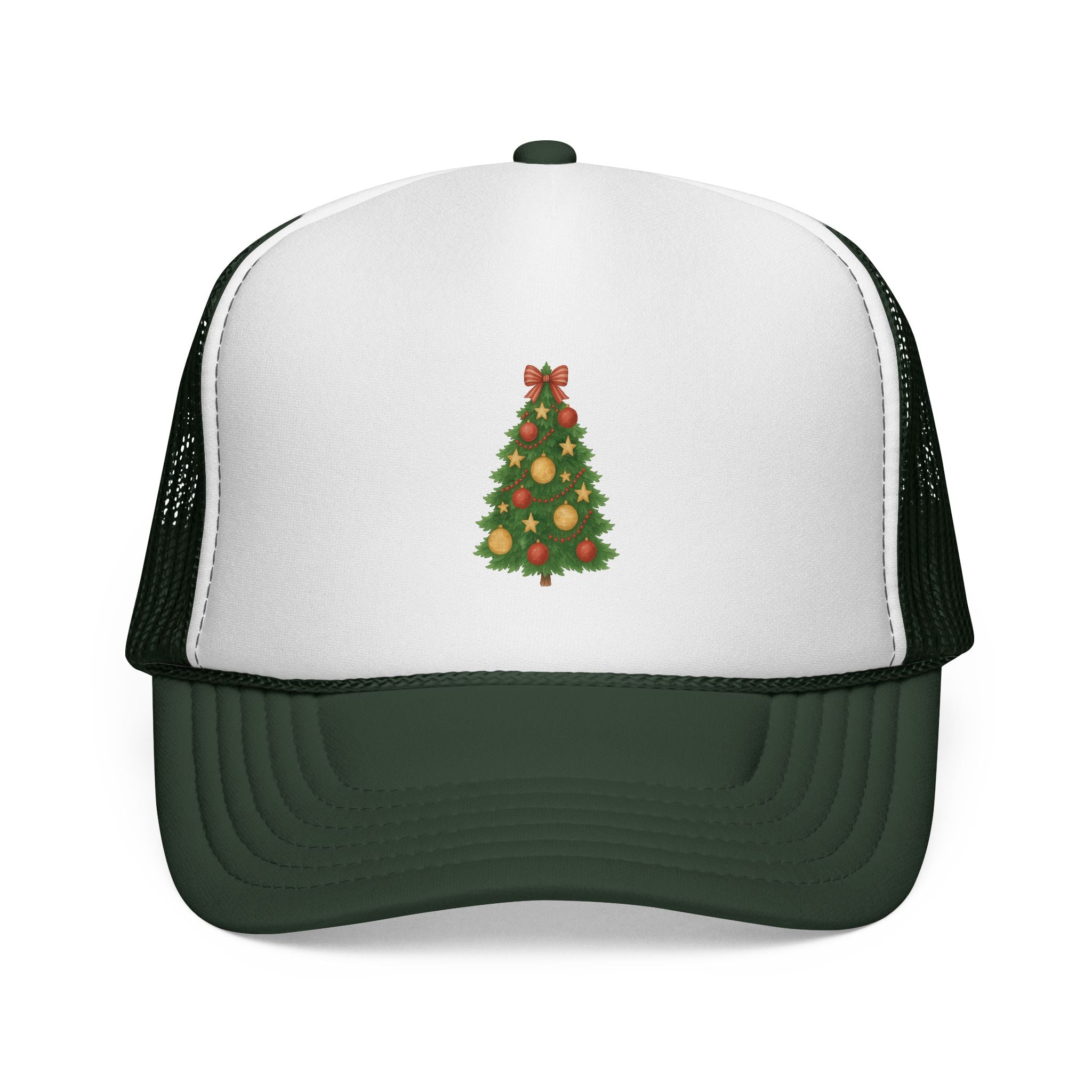 Christmas Tree Trucker Hat — Festive Green Mesh Baseball Cap