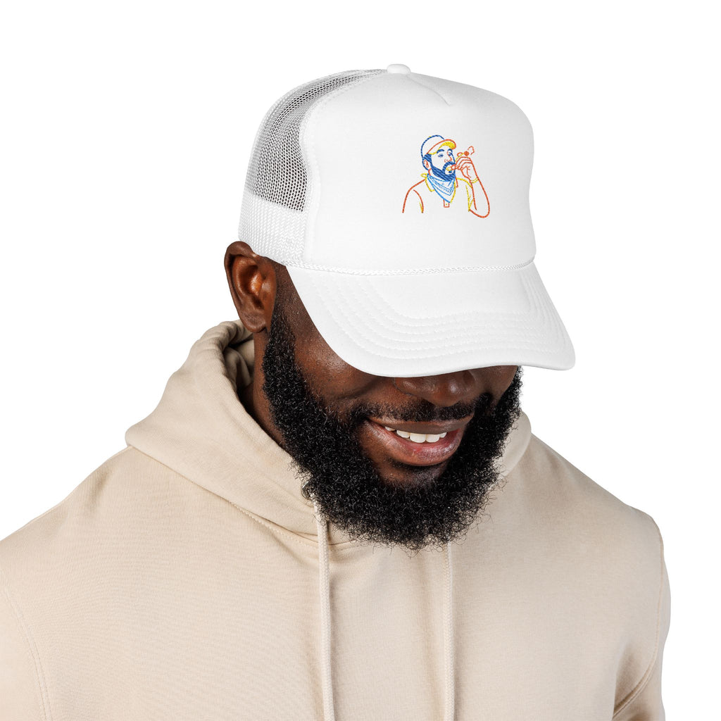 Embroidered Foam Trucker Hat with Whimsical Beard Design, Unique Gift for Him, Casual Style, Summer Accessory, Adjustable Cap