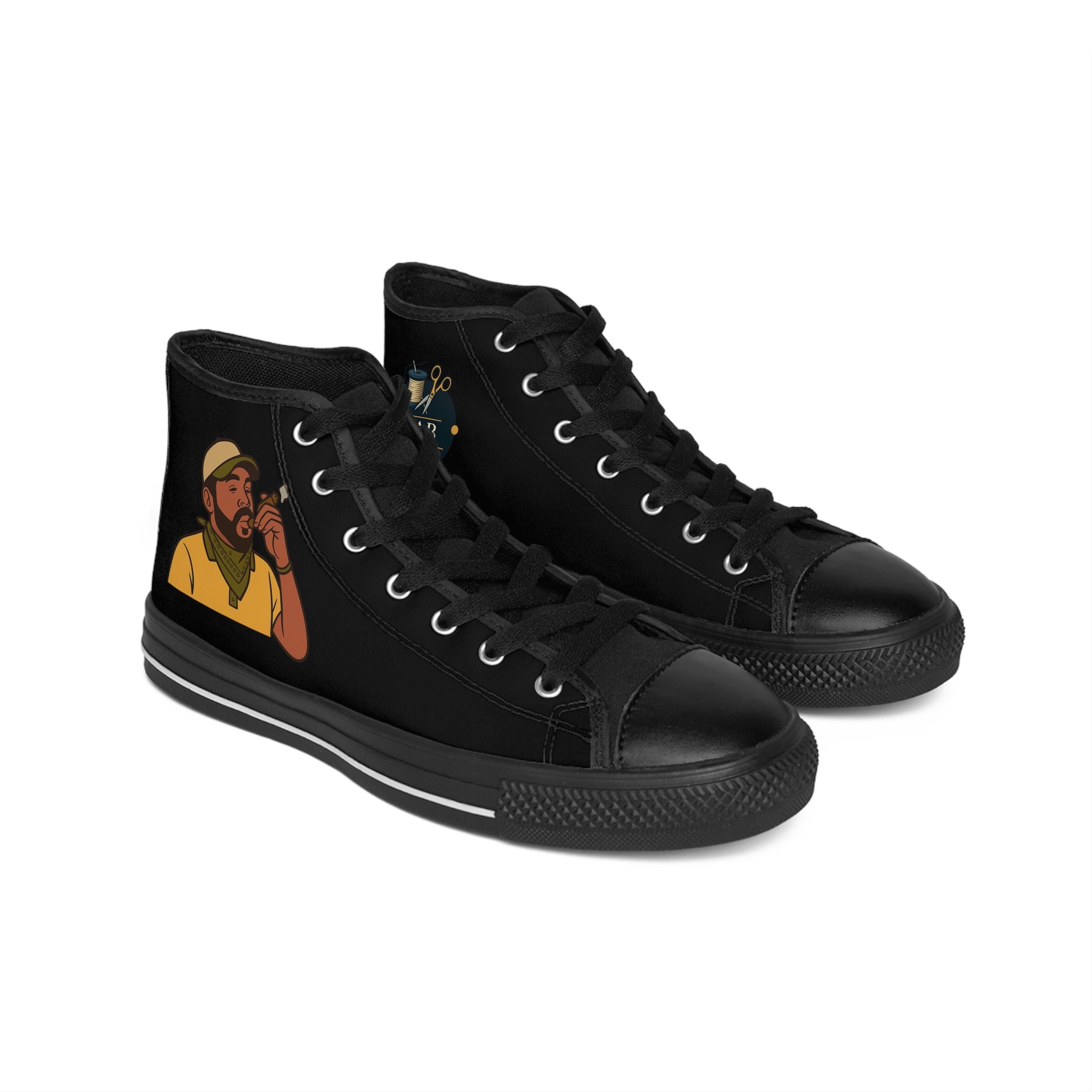 Trendy Hand-Illustrated High-Top Sneakers, Unique Art Shoes, Casual Footwear, Streetwear Style, Gift for Men