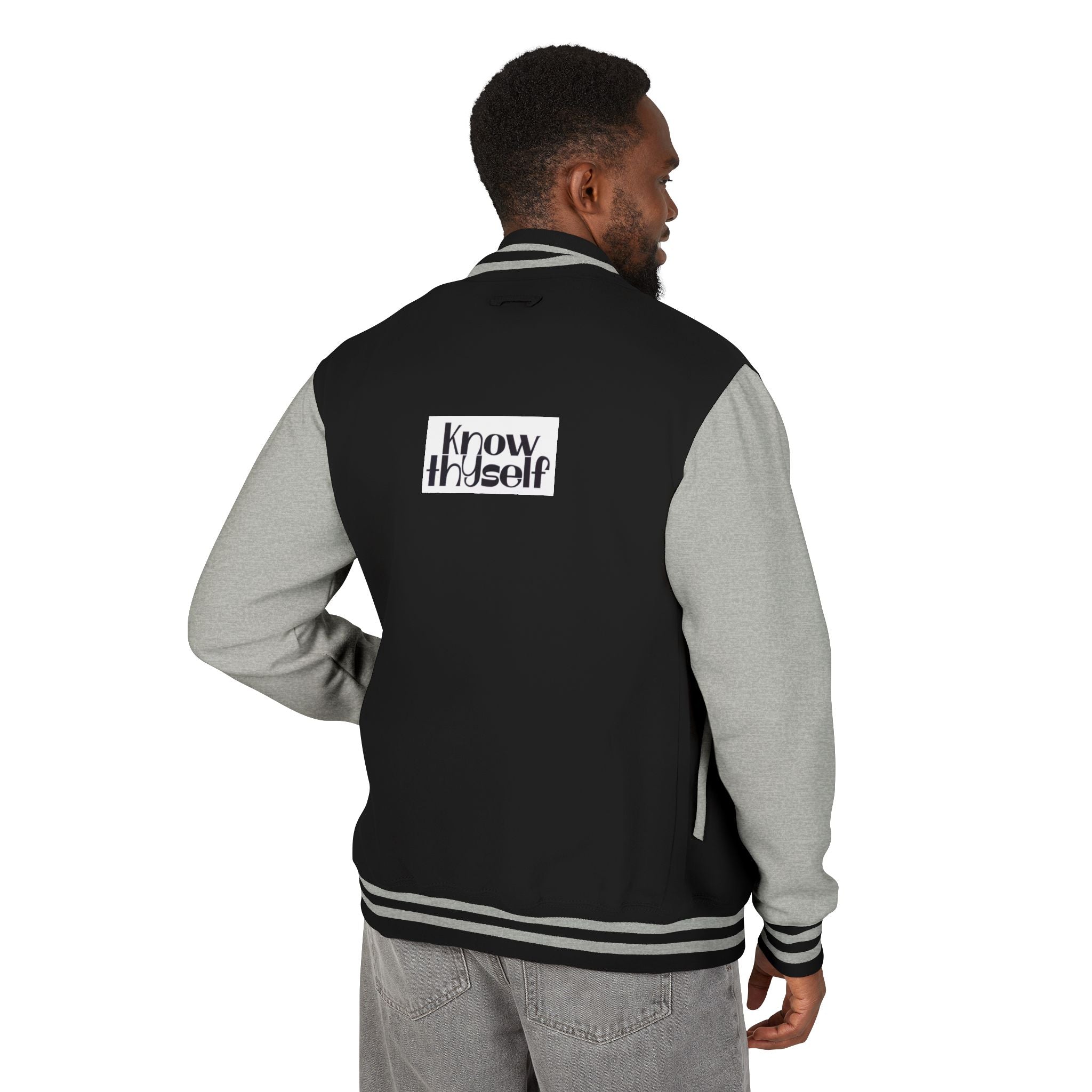 Ankh Letterman Jacket — Retro Black & White Varsity Jacket with Golden Ankh Patch