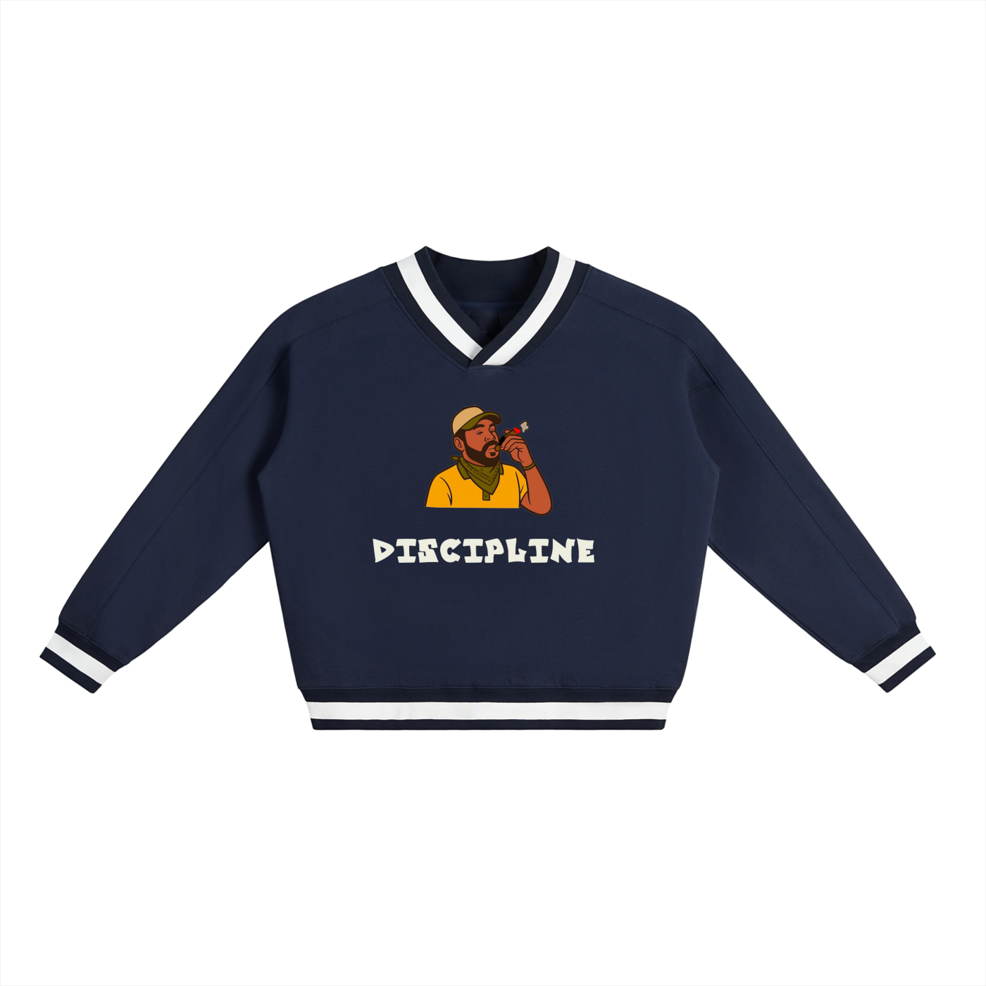 V-Neck Contrast Collar Boxy Sweatshirt