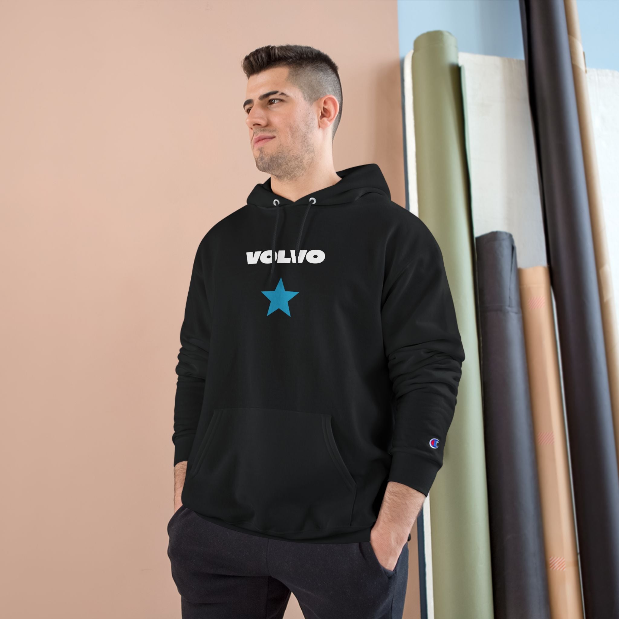Volvo Champion Hoodie, Boss Vibe Sweatshirt, Personalized Gift, Casual Streetwear, Unique Statement Wear, Cozy Activity Gear