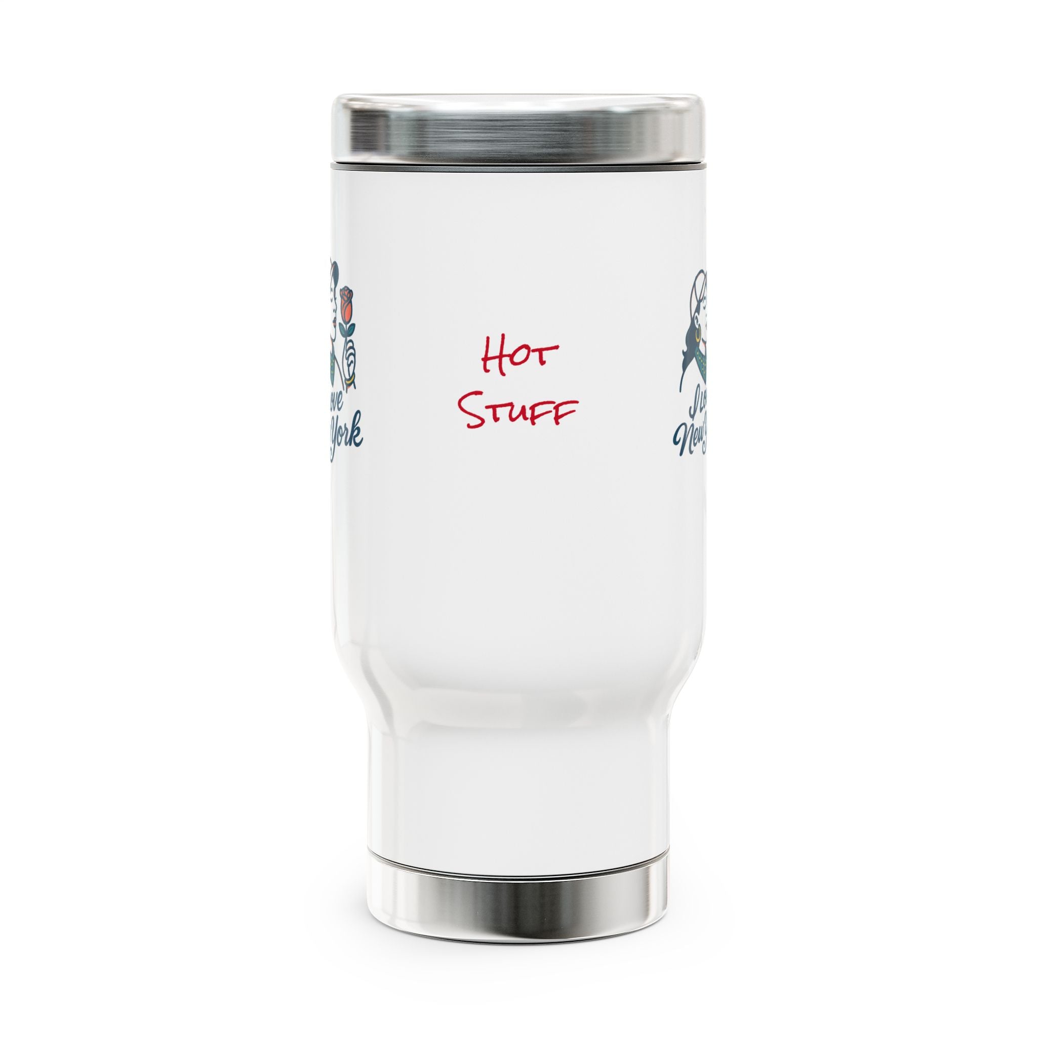 Travel Mug with Handle | Hot Stuff & Love New York Designs, Coffee Mug, Gift for Travelers, Personalized Travel Cup