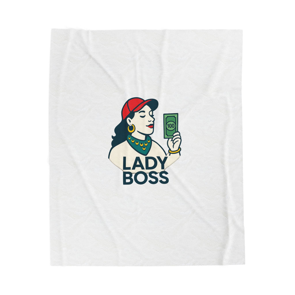 Stylish Lady Boss Velveteen Plush Blanket | Cozy Throw, Motivational Home Decor, Unique Gift for Her, Empowerment Blanket, Home Office
