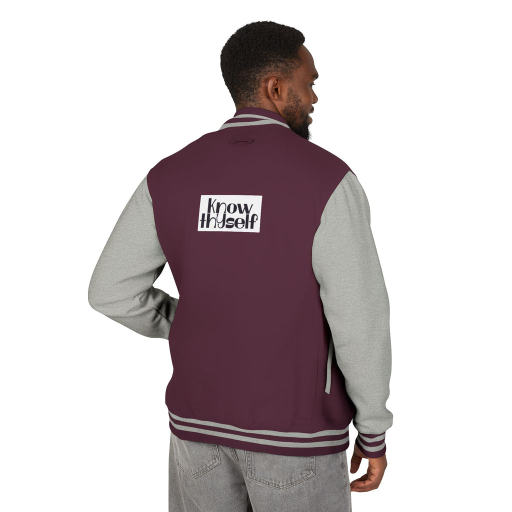 Ankh Letterman Jacket — Retro Black & White Varsity Jacket with Golden Ankh Patch