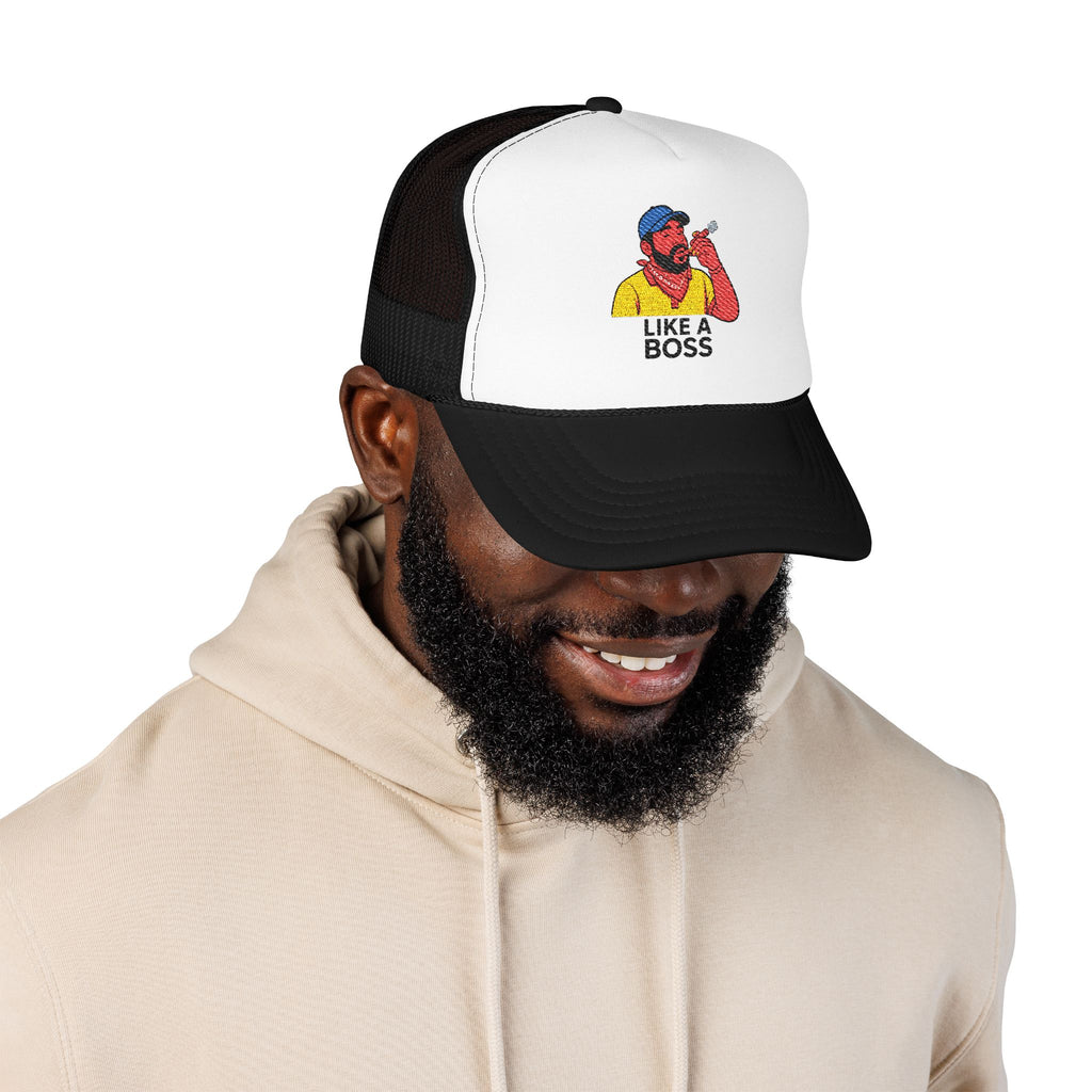 Embroidered Foam Trucker Hat - Like a Boss, Adjustable Cap, Gift for Him, Outdoor Gear, Fun Dad Hat, Cool Casual Fashion