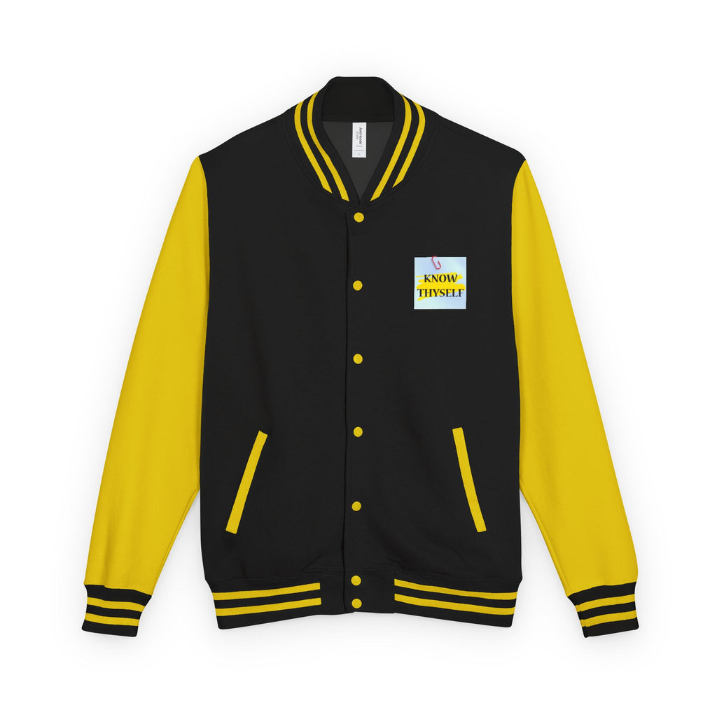 Ankh Letterman Jacket — Retro Black & White Varsity Jacket with Golden Ankh Patch