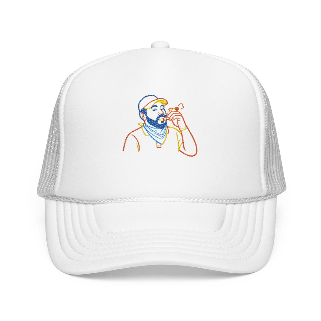 Embroidered Foam Trucker Hat with Whimsical Beard Design, Unique Gift for Him, Casual Style, Summer Accessory, Adjustable Cap