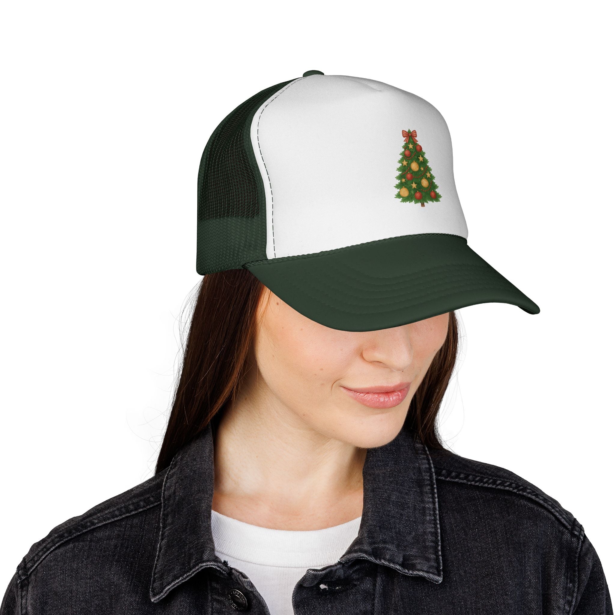 Christmas Tree Trucker Hat — Festive Green Mesh Baseball Cap
